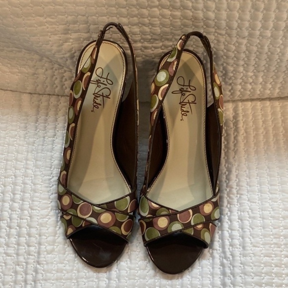 Life Stride Women's Multi-Color Polka Dot Slingback Heels